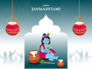 Vector illustration design of lord Krishna janmashtami.