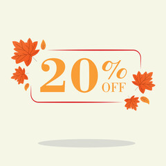 Autumn 20 percent discount square label Sale Orange Autumn Tag Offer price tag symbol vector sticker