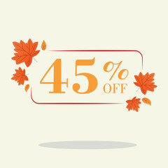 Fototapeta na wymiar Autumn 45 percent discount square label Sale Orange Autumn Tag Offer price tag symbol vector sticker