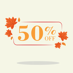 Autumn 50 percent discount square label Sale Orange Autumn Tag Offer price tag symbol vector sticker