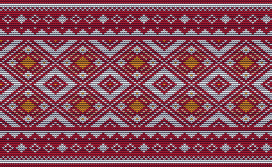 Red and White Embroidery Pattern, Knit Antique Background, Vector Ethnic Craft for digital print