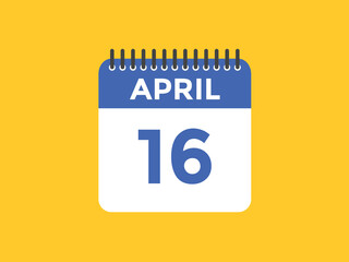 April 16 calendar reminder. 16th April daily calendar icon template. Vector illustration 
