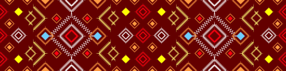 Geometric ethnic pattern seamless flower color black red. seamless pattern. Design for fabric, curtain, background, carpet, wallpaper, clothing, wrapping, Batik, fabric,Vector illustration