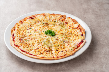 cheesy pizza slice. Pizza is a savory dish of Italian origin, consisting of a usually round.