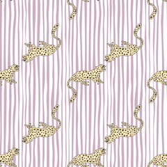 Decorative seamless pattern with doodle cute leopard. Hand drawn cheetah endless wallpaper. © smth.design