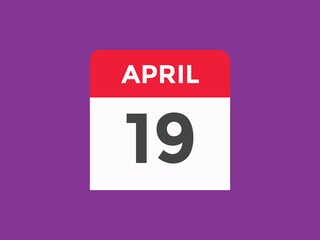 April 19 Calendar icon Design. Calendar Date 19th April. Calendar template 
