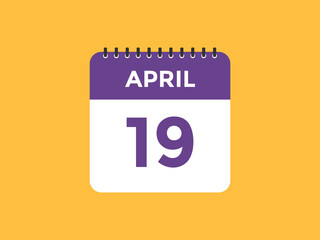April 19 Calendar icon Design. Calendar Date 19th April. Calendar template 
