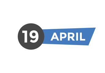 April 19 Calendar icon Design. Calendar Date 19th April. Calendar template 
