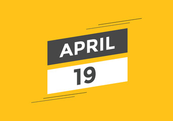 April 19 Calendar icon Design. Calendar Date 19th April. Calendar template 
