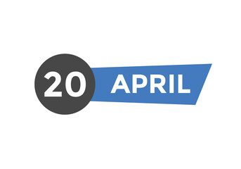 April 20 Calendar icon Design. Calendar Date 20th April. Calendar template 
