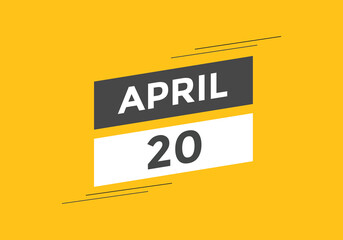 April 20 Calendar icon Design. Calendar Date 20th April. Calendar template 
