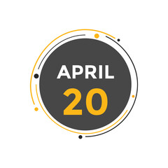 April 20 Calendar icon Design. Calendar Date 20th April. Calendar template 
