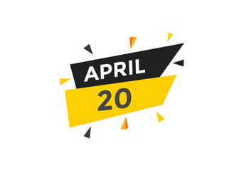 April 20 calendar reminder. 20th April daily calendar icon template. Vector illustration 
