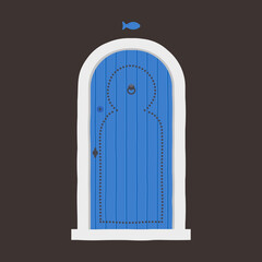 Old Tunisia blue door. Vector illustration.