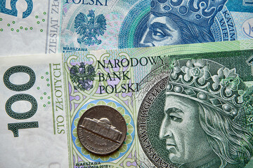 banknot 100 i 50 PLN i moneta USA,100 and 50 PLN banknote and US coin