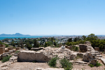 View of the ancient remains of Carthage and the mediterranean, Tunis, Tunisia