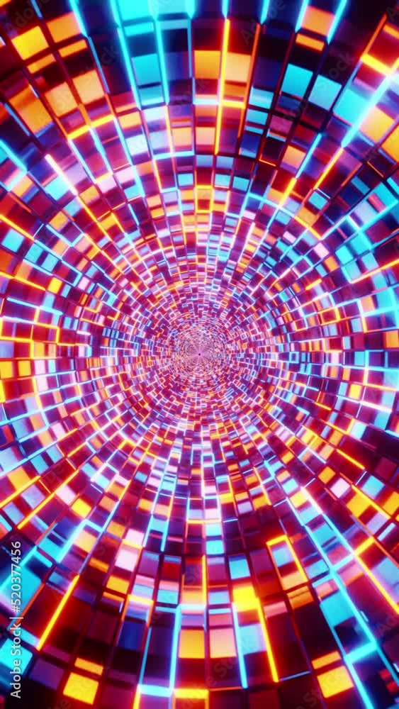 Poster flying into tunnel, sci-fi spaceship corridor. futuristic background for tech titles. 3d vertical lo