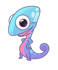 Illustration of a little purple blue chameleon