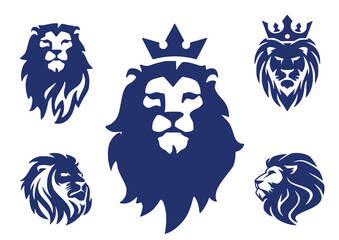 Five silhouettes of the face of a lion. Lion muzzle emblem. © Pro_Art