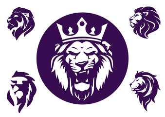 Set of five lion head silhouettes for emblem