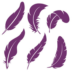 Set of six silhouettes of feathers
