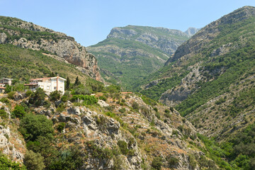 Mountain panorama from ancient fortress walls of Old Bar town. Montenegro, Europe