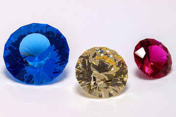 Detail photo of Spinel with Zirconiumblue color and Inline Crown cut, quartz with light citrin...