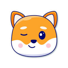 Shiba inu akita inu sticker Cute dog orange smiling dog give a wink
