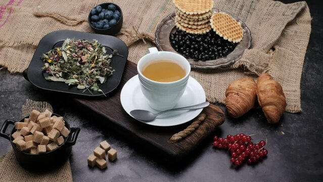 Brewing herbal tea, flower tea. Video shooting 4k.