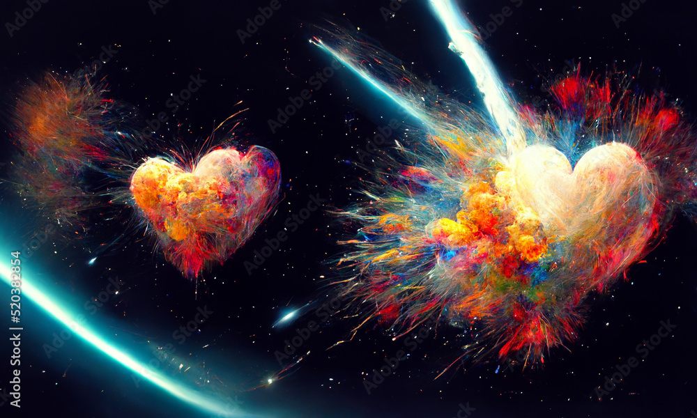 Wall mural love explosion in space colorful abstract digital background