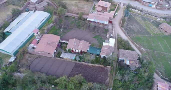 Aerial view of Chicon in Urubamba city. One of the district of main city in Sacred Valley in Cusco Peru.