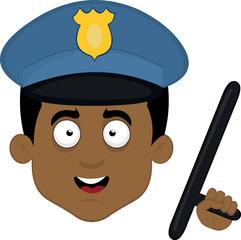Vector illustration of the face of a cartoon policeman with a nightstick in his hand