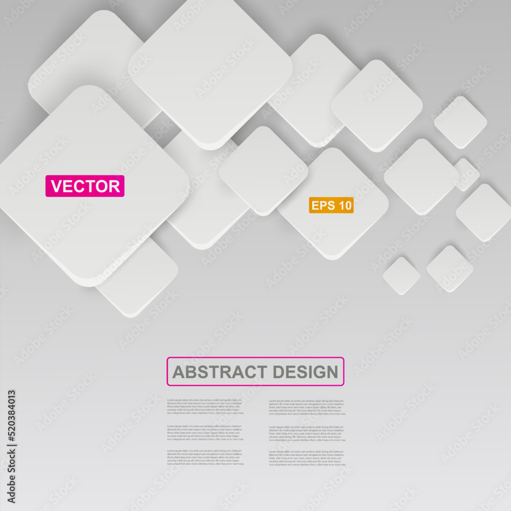 Aufkleber 3D geometric background. Cubes composition. Abstract white blocks and rhombus. Box in perspective. Geometry form. Minimal wallpaper design. Square shapes. Vector digital render backdrop