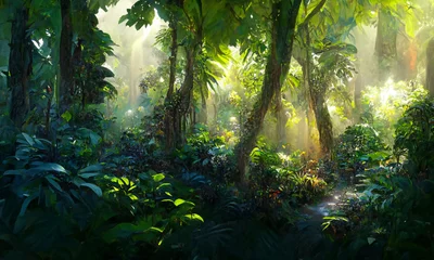 Foto op Canvas beautiful tropical jungle forest  lush vegetation digital background © Coka