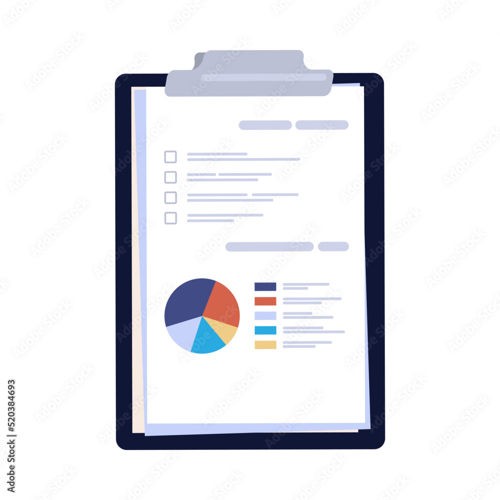 Poster Table top view. Graphic tablet on desk. Paper pages. Clipboard with documents. Office work stationery. Project report with infographics and diagrams. Vector workplace cartoon element