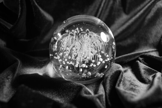Black and white photos of glass balls