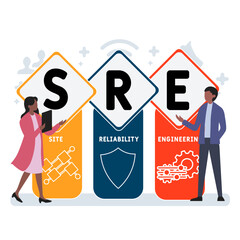 SRE - Site Reliability Engineering acronym. business concept background. vector illustration concept with keywords and icons. lettering illustration with icons for web banner, flyer, landing pag - obrazy, fototapety, plakaty