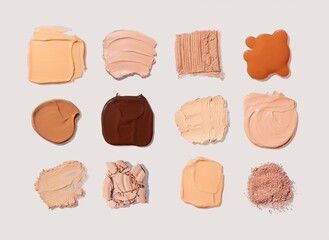 Foundation or bb cc cream and matte concealer texture swatch on light beige background