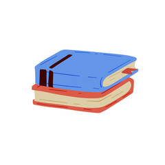Pile of Book in cartoon style. Education and knowledge. Stack of Closed cover. Modern trendy design. Many object. Details of school and library