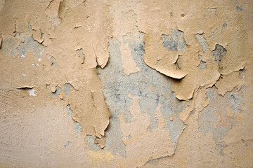 Crack wall brick plaster texture. Old abstract broken architecture background. Scratched stucco. For banner and wallpaper.