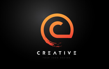 Orange C Circular Letter Logo with Circle Brush Design and Black Background.