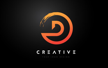 Orange D Circular Letter Logo with Circle Brush Design and Black Background.