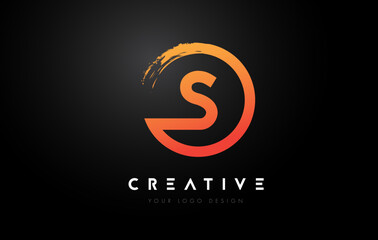 Fototapeta premium Orange S Circular Letter Logo with Circle Brush Design and Black Background.