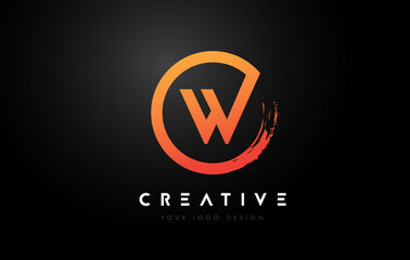 Orange W Circular Letter Logo with Circle Brush Design and Black Background.