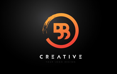 Orange BB Circular Letter Logo with Circle Brush Design and Black Background.