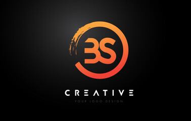 Orange BS Circular Letter Logo with Circle Brush Design and Black Background.