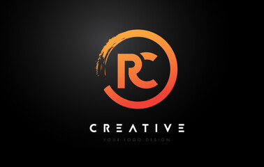 Orange RC Circular Letter Logo with Circle Brush Design and Black Background.