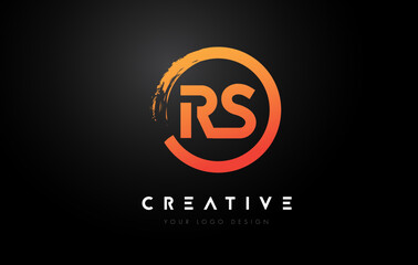 Orange RS Circular Letter Logo with Circle Brush Design and Black Background.