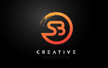 Orange SB Circular Letter Logo with Circle Brush Design and Black Background.