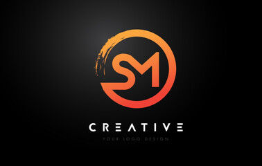Orange SM Circular Letter Logo with Circle Brush Design and Black Background.